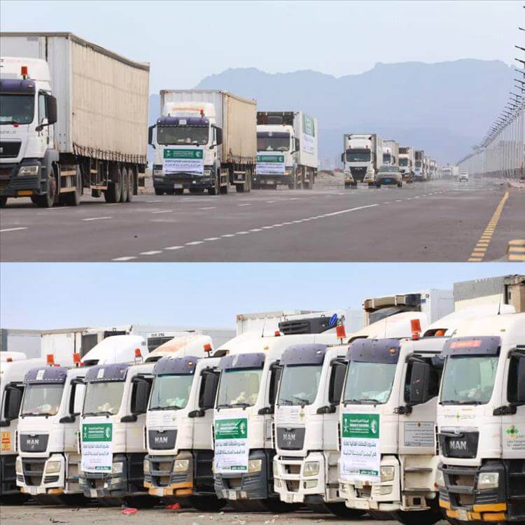 وصول 20 شاحنة مساعدات غذائية مقدمة من مركز الملك سلمان للإغاثة إلى العاصمة عدن